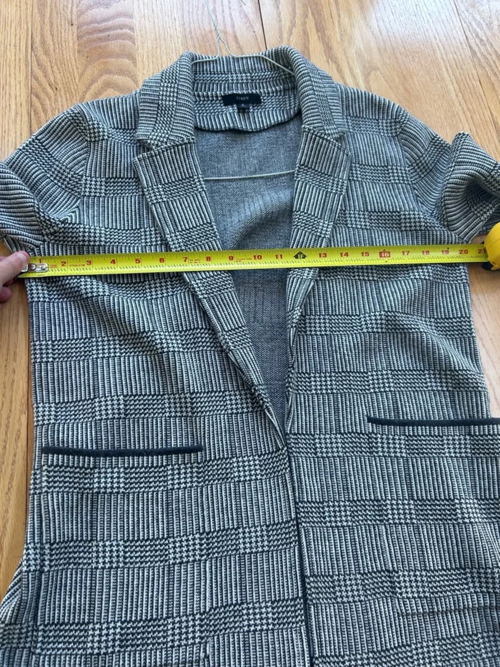 J. Crew Sophie Open-Front Sweater Blazer Glen Plaid Merino Wool Cotton Small S‎